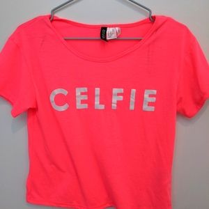 H&m Celfie crop t-shirt, size XS, bright pink
